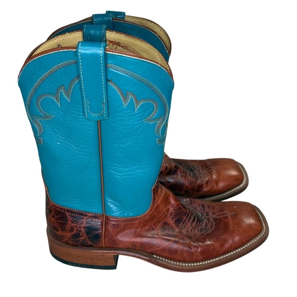 Anderson Bean Cowboy Boots Men's Size 9 Women's 10.5 Turquoise Square Toe Brown